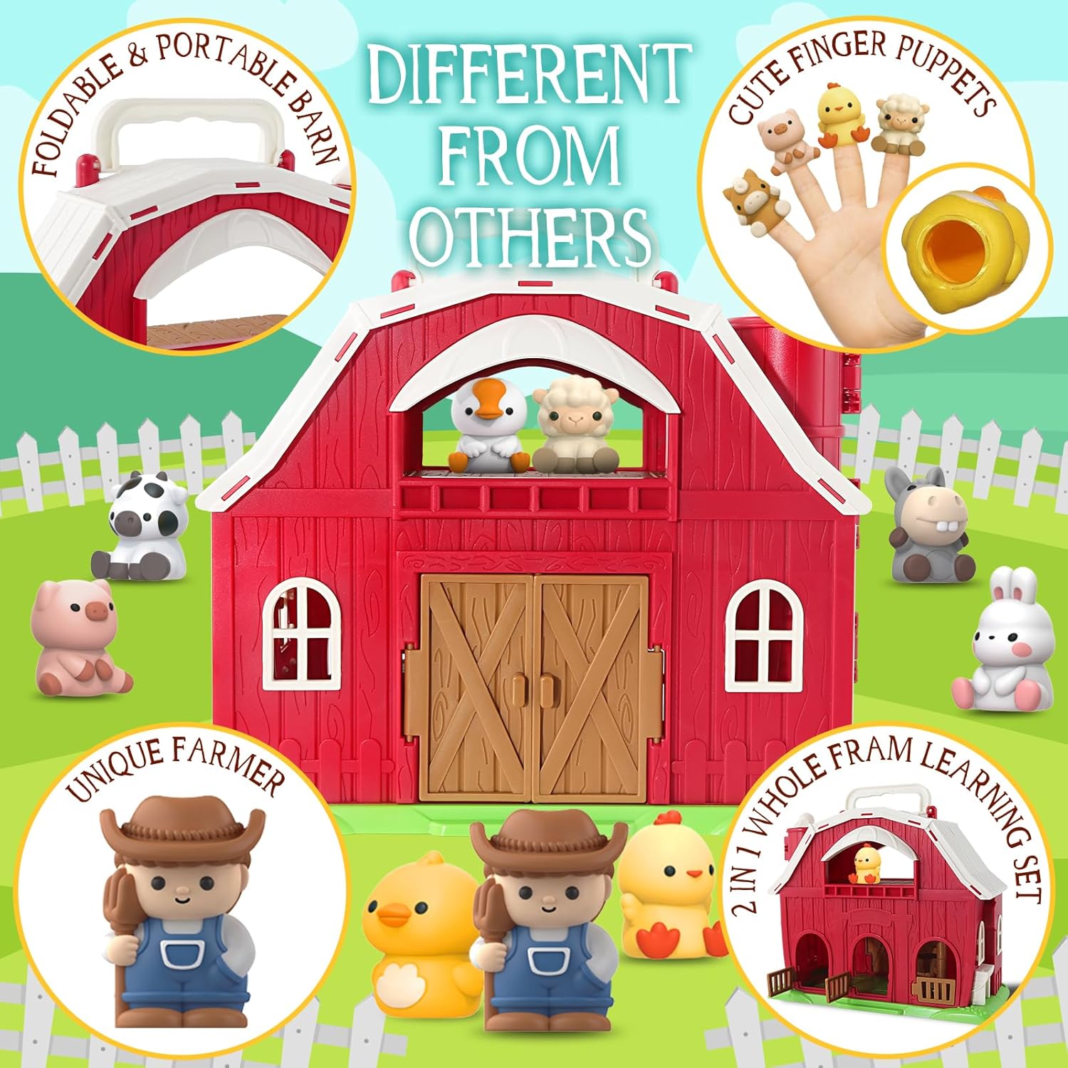 Toys for 1 2 3 Years Old Boys and Girls, Big Barn Toy with Farm Animal, Preschool Montessori Toy, Farm Playset with Big Red Barn & Farmer 24hrsmart