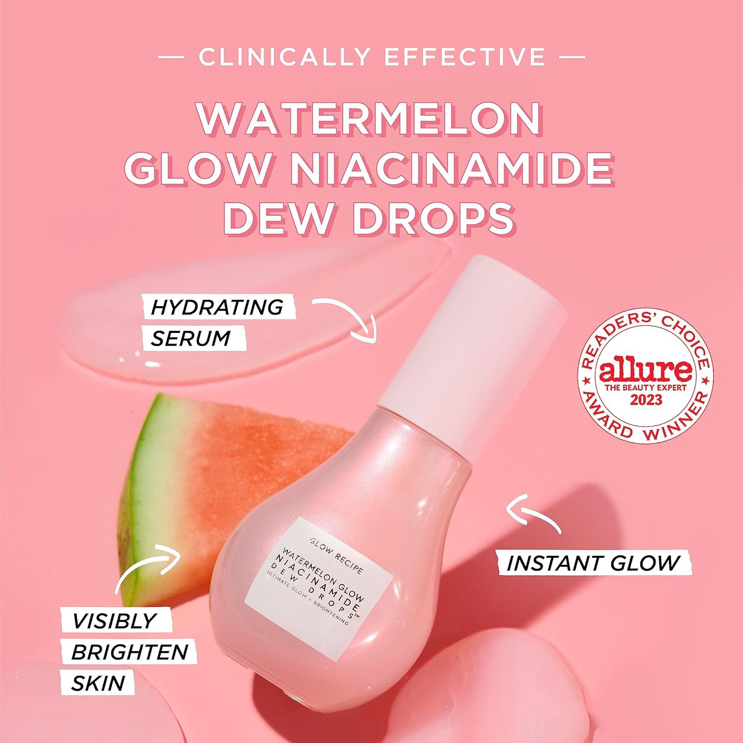 Glow Recipe Watermelon Glow Niacinamide Dew Drops Hydrating Serum with Hyaluronic Acid (40ml) 24Hr Smart