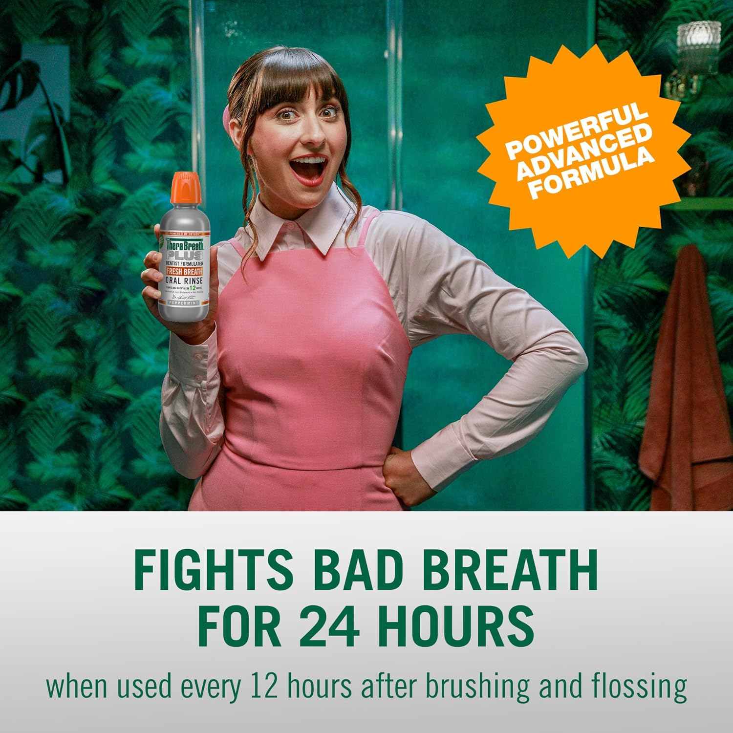 TheraBreath Fresh Breath PLUS Mouthwash, Peppermint Flavor, Alcohol-Free, 16 Fl Oz (Pack of 2) - 24hrsmart