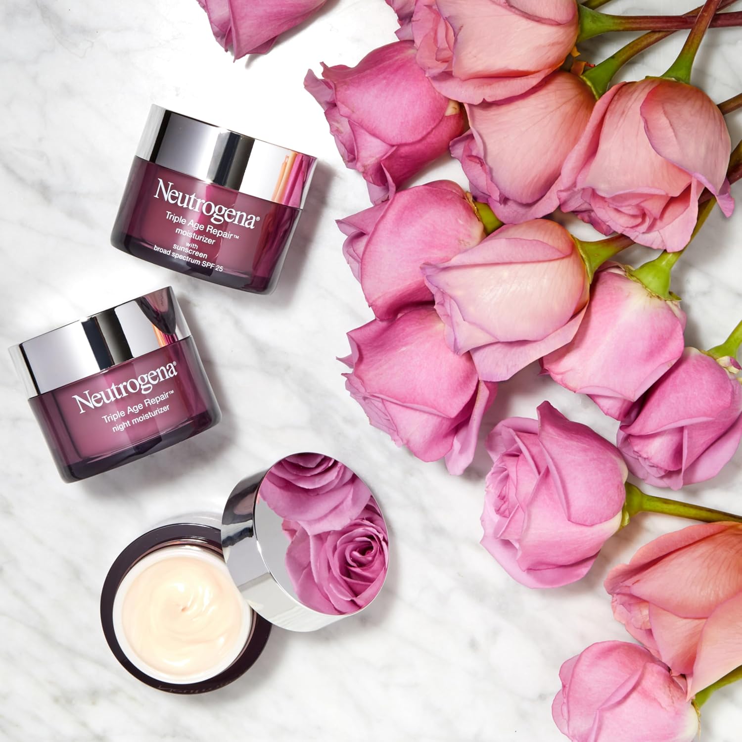 Neutrogena Triple Age Repair Face Moisturizer with SPF 25, 1.7 oz Jar, Anti-Aging Face Cream, SPF Moisturizer & Neck Cream, Anti Wrinkle Lotion for Dark Spots, Glycerin & Shea Butter 24hrsmart