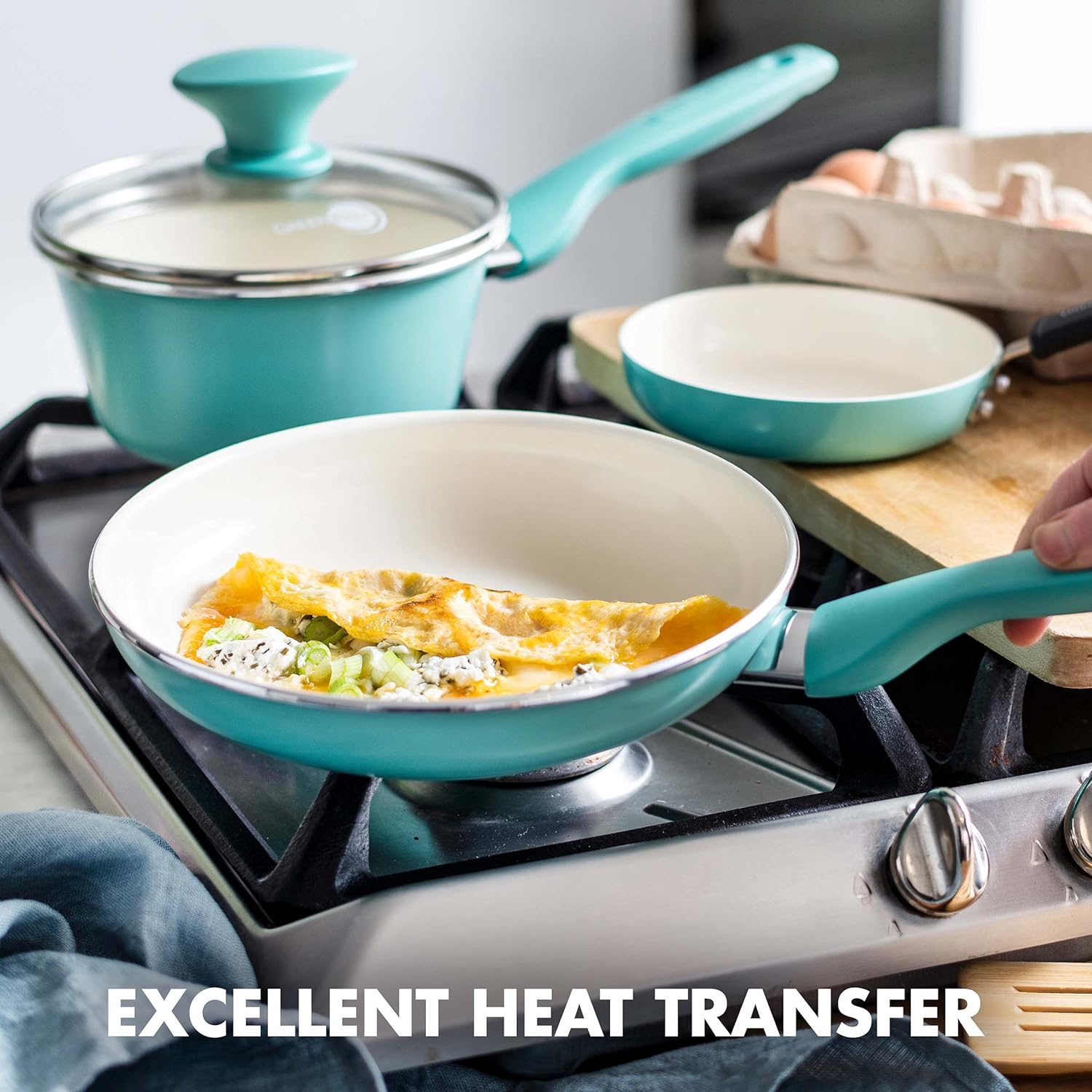 GreenPan Rio Healthy Ceramic Nonstick 7" Frying Pan Skillet, PFAS-Free, Dishwasher Safe, Turquoise - 24hrsmart