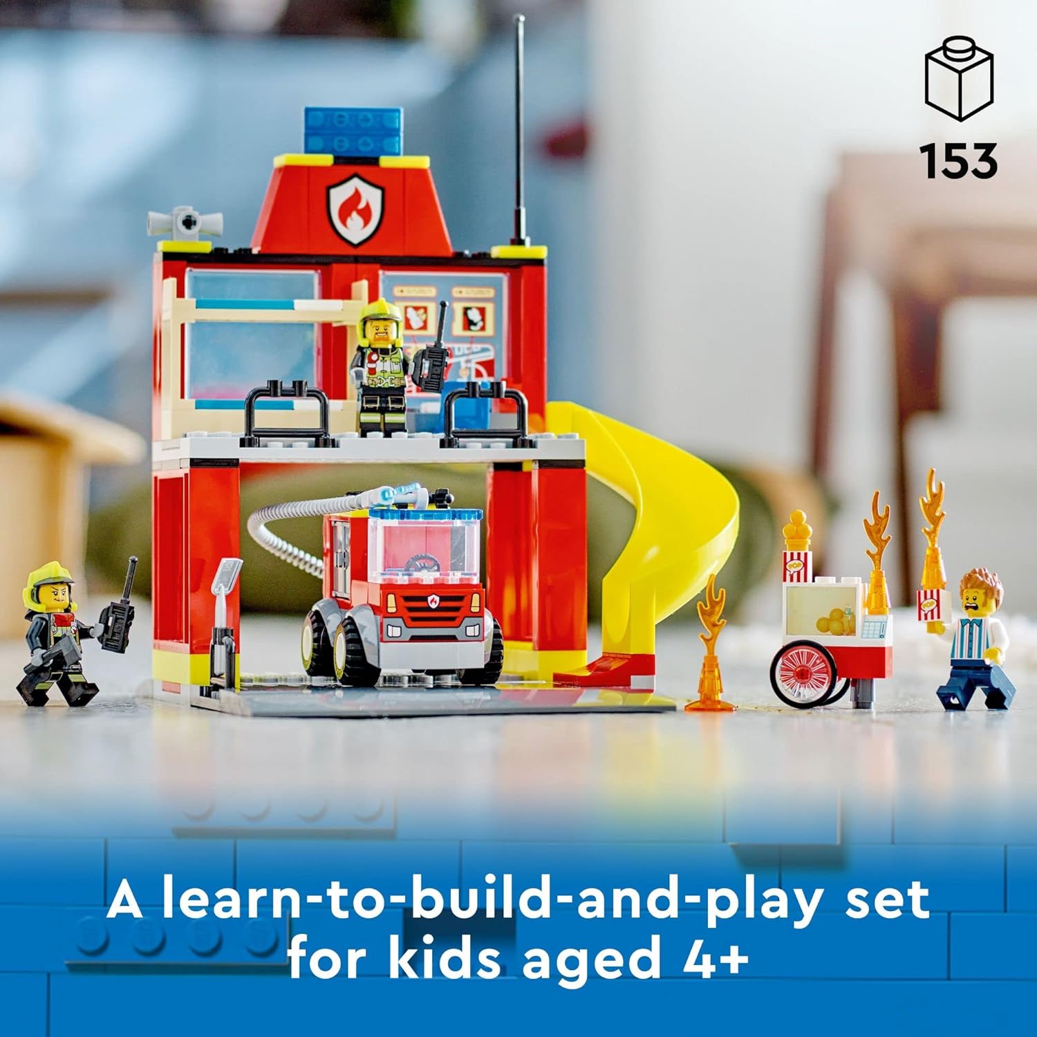 Lego City Fire Station and Fire Engine 60375, Pretend Play Fire Station with Firefighter Minifigures, Educational Vehicle Toys for Kids Boys Girls Age 4+ 24Hr Smart