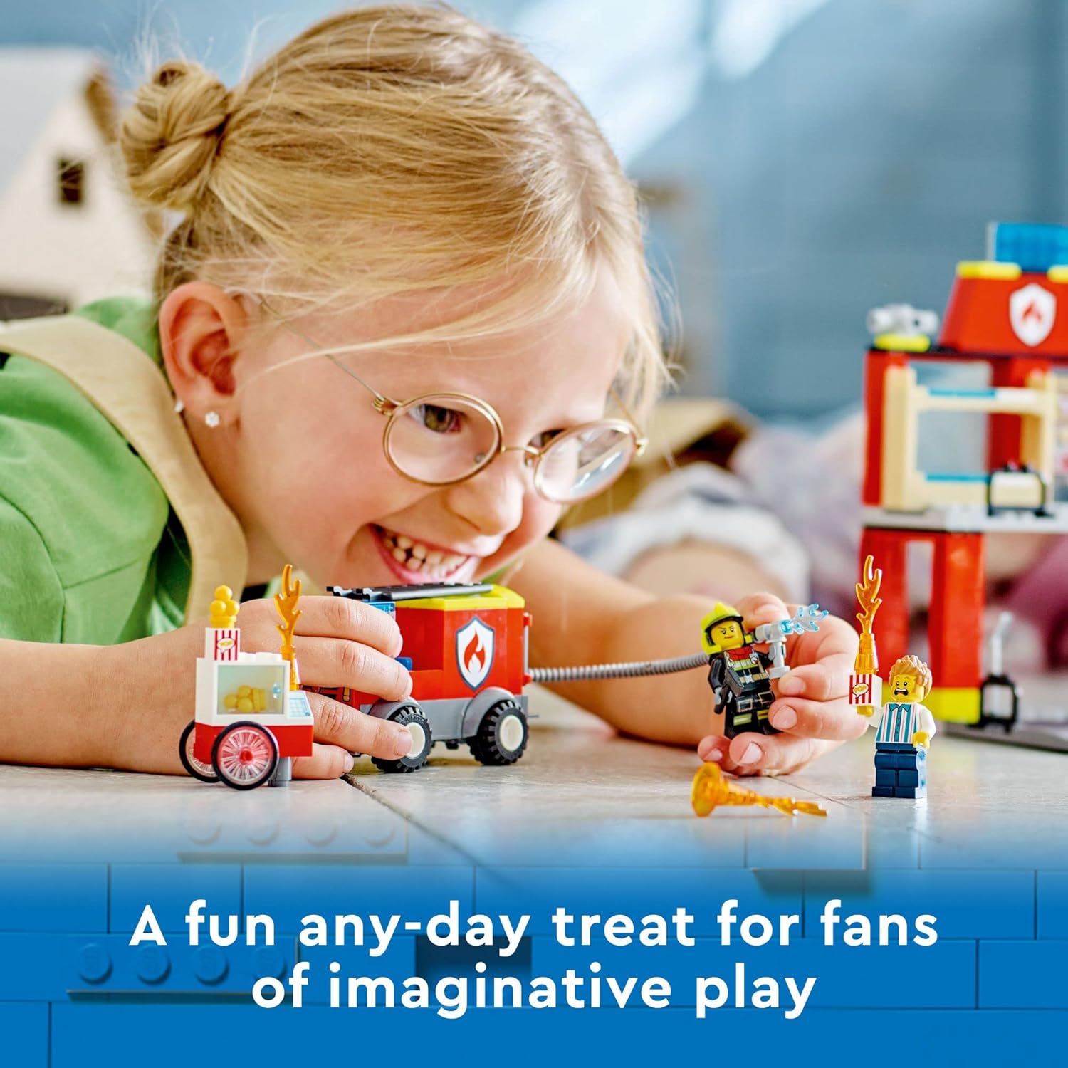 Lego City Fire Station and Fire Engine 60375, Pretend Play Fire Station with Firefighter Minifigures, Educational Vehicle Toys for Kids Boys Girls Age 4+ 24Hr Smart