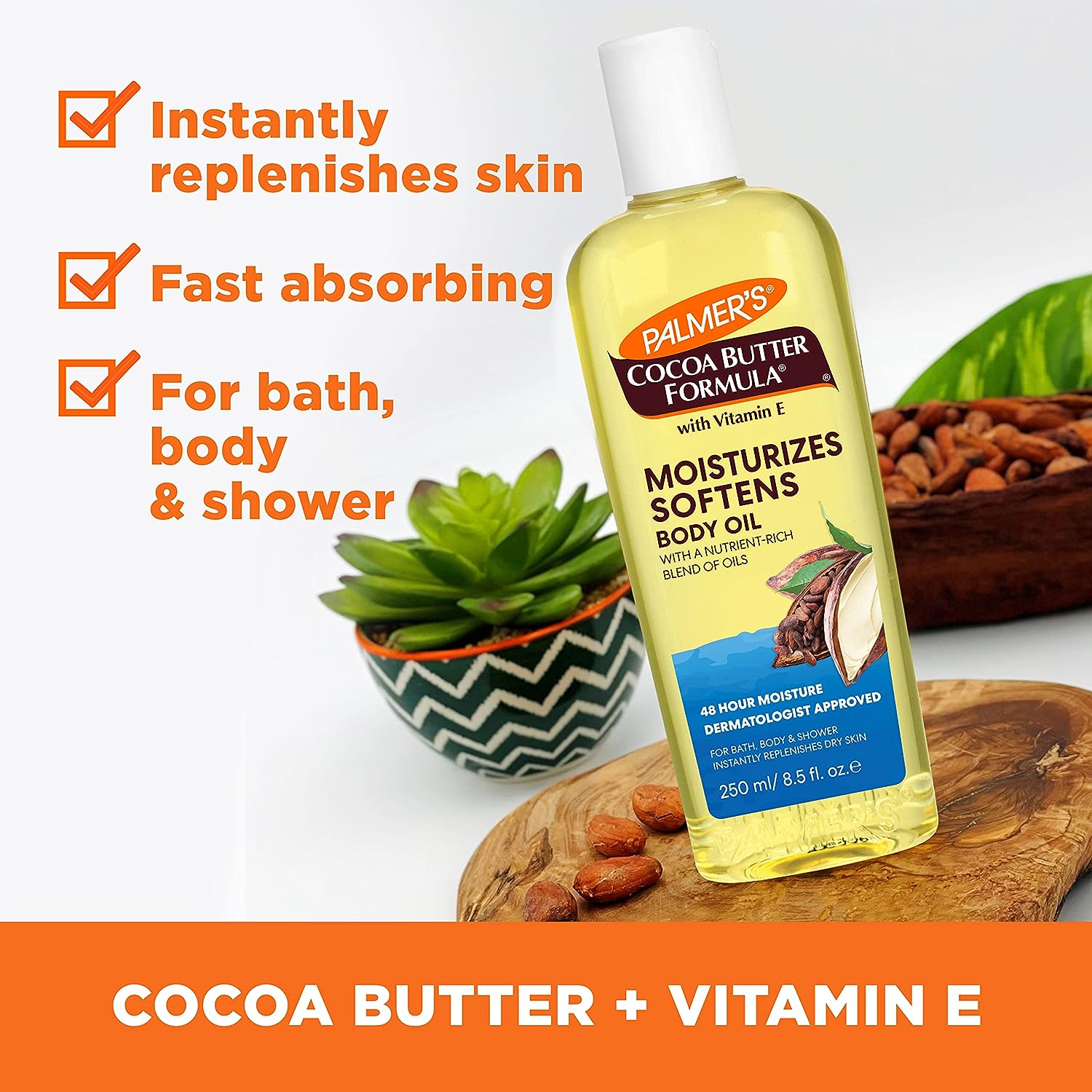 Palmer's Cocoa Butter Moisturizing Body Oil with Vitamin E, Radiant Looking Glow and Skin Hydration, Instant Absorption, Bath, Body and Shower, 8.5 Ounces - 24hrsmart