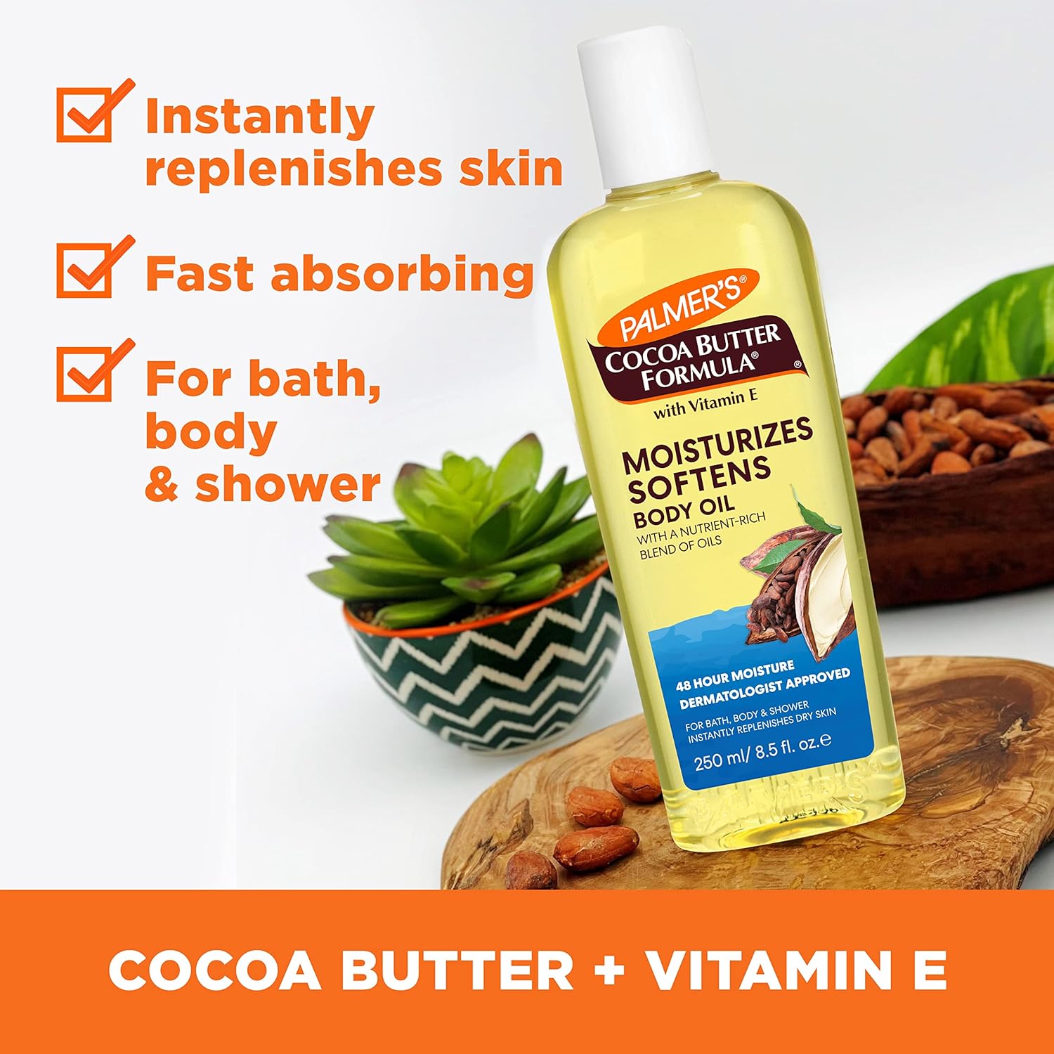 Palmer's Cocoa Butter Moisturizing Body Oil with Vitamin E, Radiant Looking Glow and Skin Hydration, Instant Absorption, Bath, Body and Shower, 8.5 Ounces - 24hrsmart