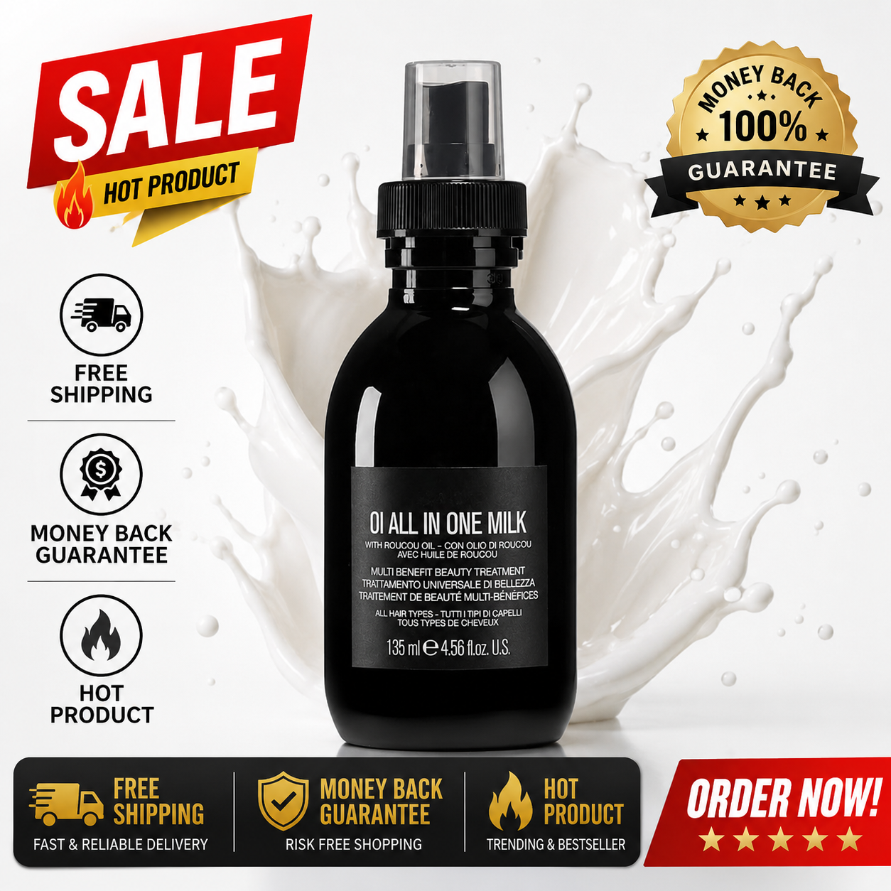 OI All In One Hair Milk 4.56oz / 135 ML For Softness And Shine Fast-Absorbing
