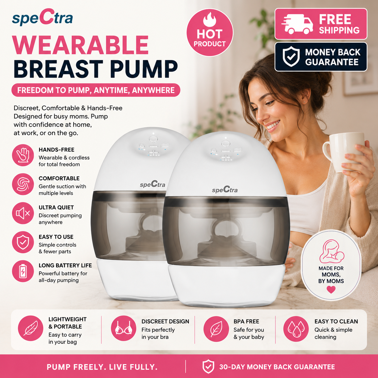 Spectra Premier Wearable Electric Breast Pump Light Gray Hands-Free Double Pump System
