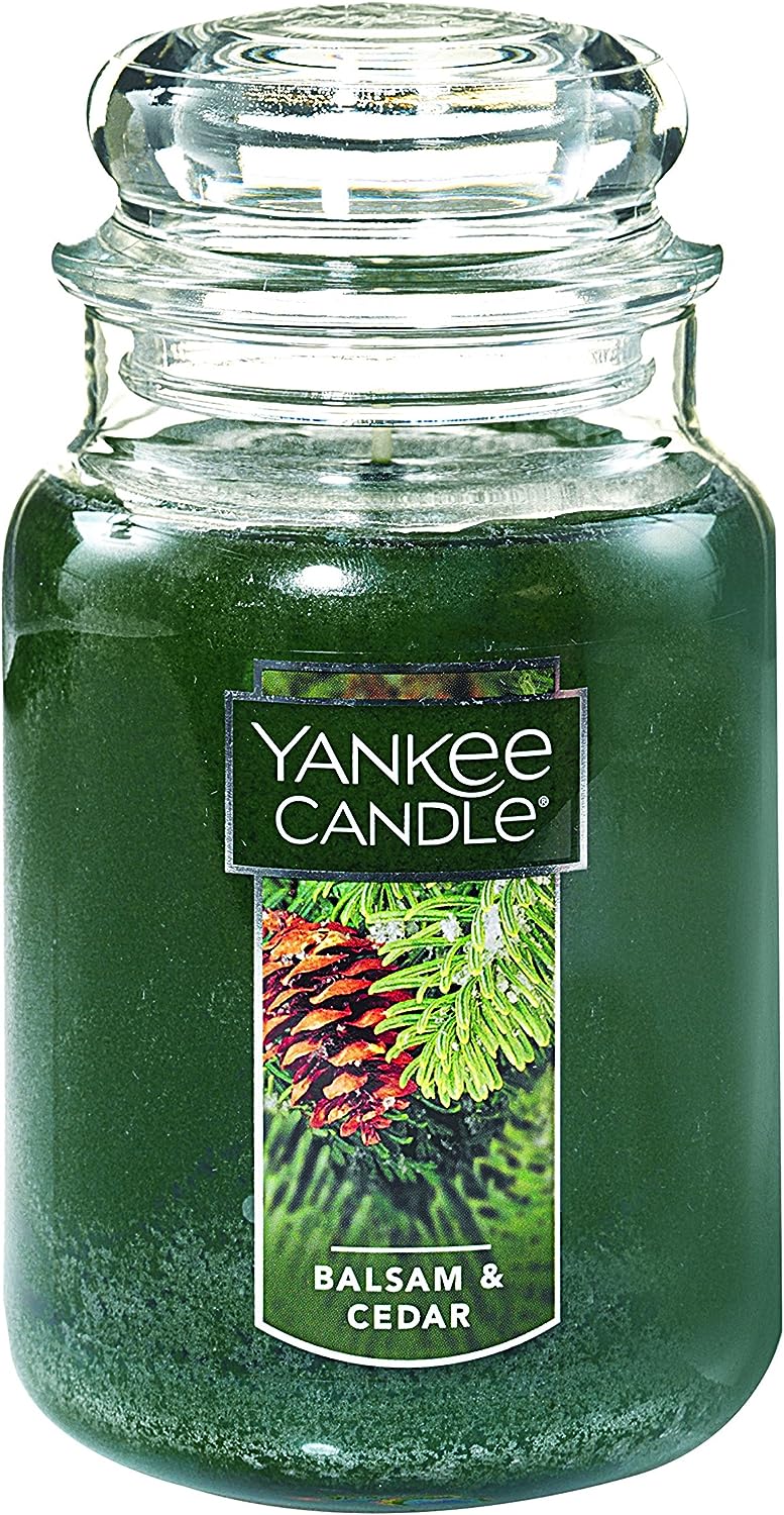 Yankee Candle Balsam & Cedar Scented, Classic 22oz Large Jar Single Wick Candle, Over 110 Hours of Burn Time - 24hrsmart