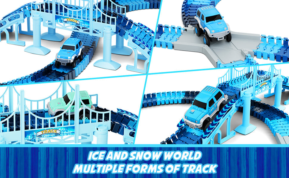 Dinosaur Toys, 252 PCS Create A Dinosaur World Road Race Tracks, Flexible Track Playset, 2pcs Dinosaur Car for 3 4 5 6 Year Old Boys Girls Birthday Party Favor Gift 24hrsmart