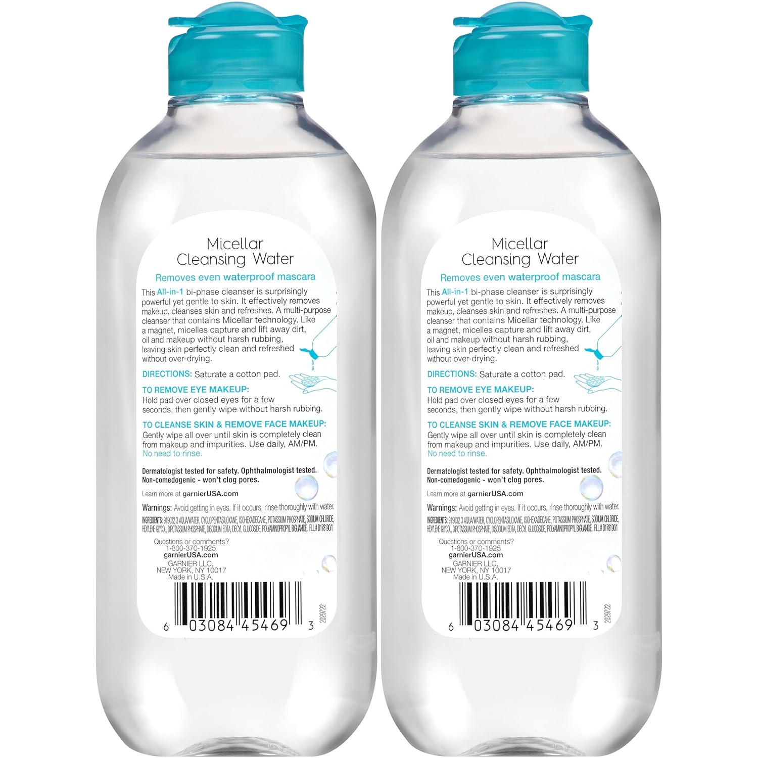Garnier SkinActive Micellar Water For Waterproof Makeup, Facial Cleanser & Makeup Remover, 13.5 Fl Oz (400mL), 2 Count (Packaging May Vary) - 24hrsmart