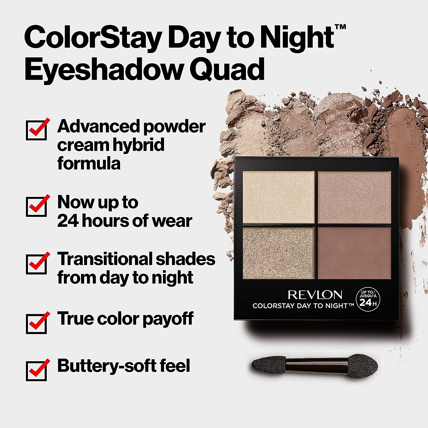 Revlon Eyeshadow Palette, ColorStay Day to Night Up to 24 Hour Eye Makeup, Velvety Pigmented Blendable Matte & Shimmer Finishes, 555 Moonlit, 0.16 Oz - 24hrsmart