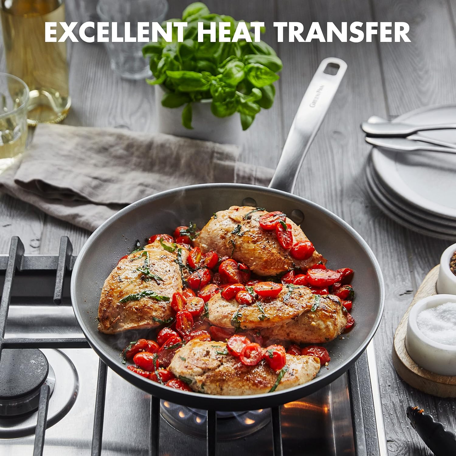 GreenPan Chatham Hard Anodized Healthy Ceramic Nonstick 8" and 10" Frying Pan Skillet Set, Omelette and Egg Pan, PFAS-Free, Dishwasher Safe, Oven Safe, Gray - 24hrsmart