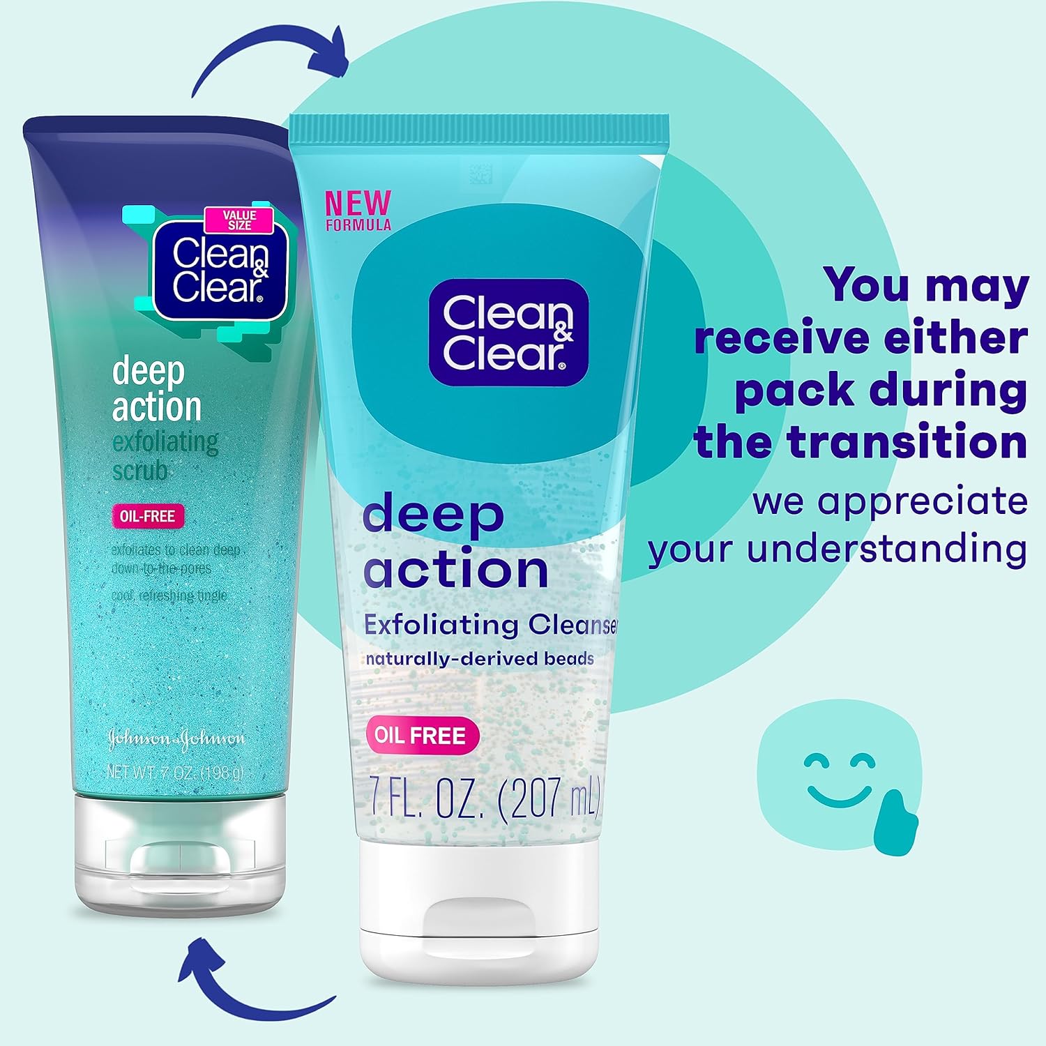 Clean & Clear Oil-Free Deep Action Exfoliating Facial Scrub, Cooling Face Wash for Deep Pore Cleansing, 7 oz 24Hr Smart