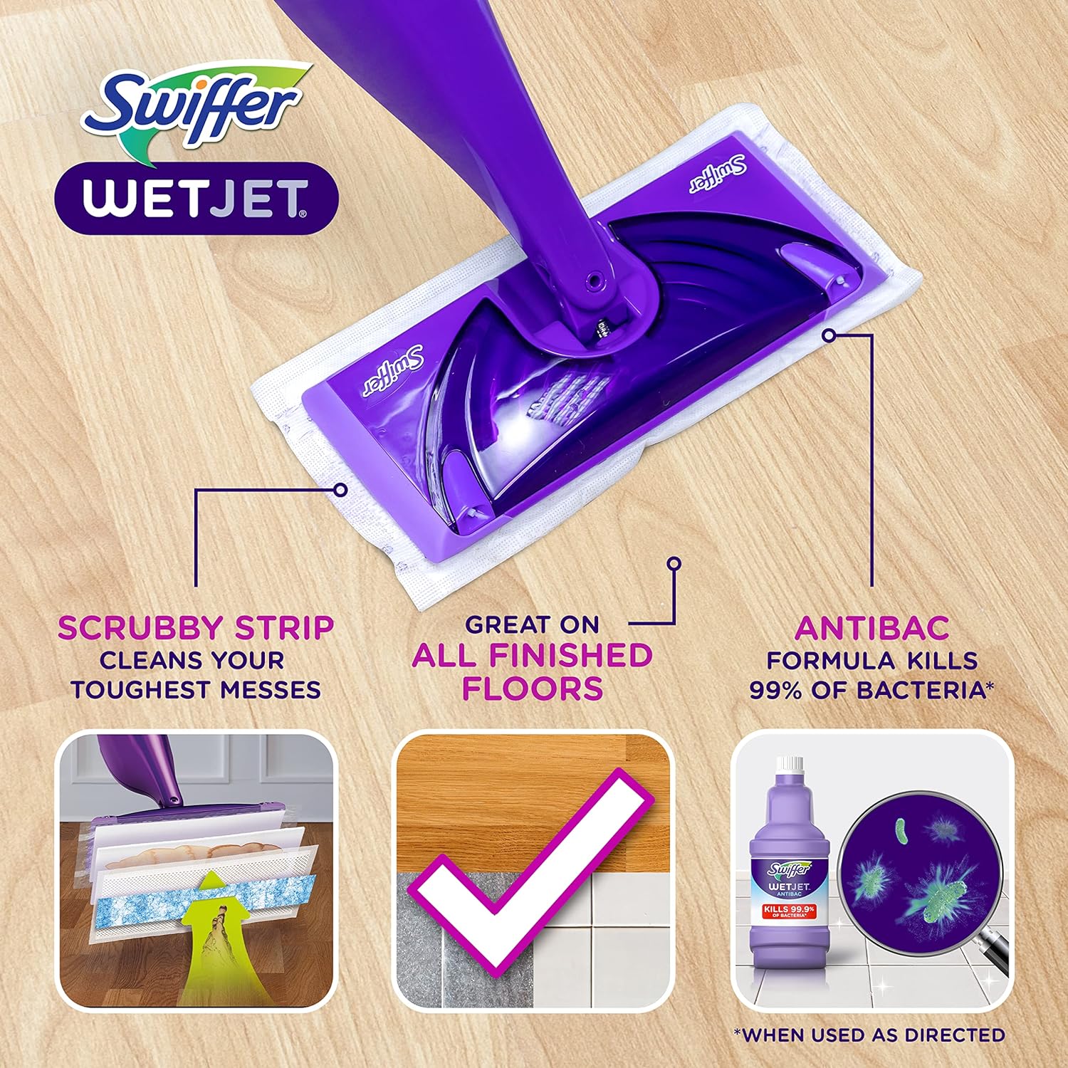 Swiffer WetJet Hardwood and Floor Spray Mop Cleaner Starter Kit, Includes: 1 Power Mop, 10 Pads, Cleaning Solution, Batteries - 24hrsmart