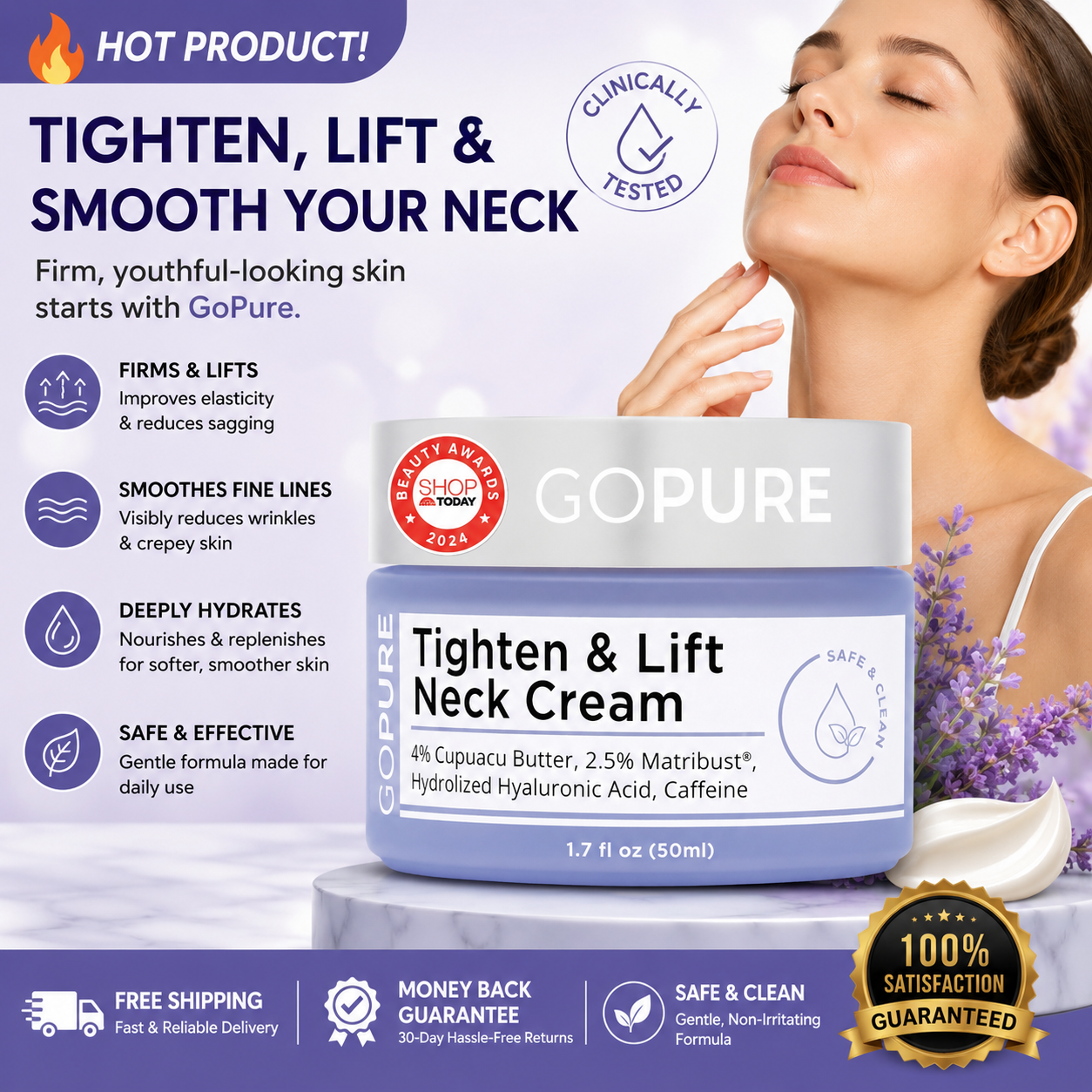 GoPure Tighten & Lift Neck Cream for firmer and smoother-looking neck skin