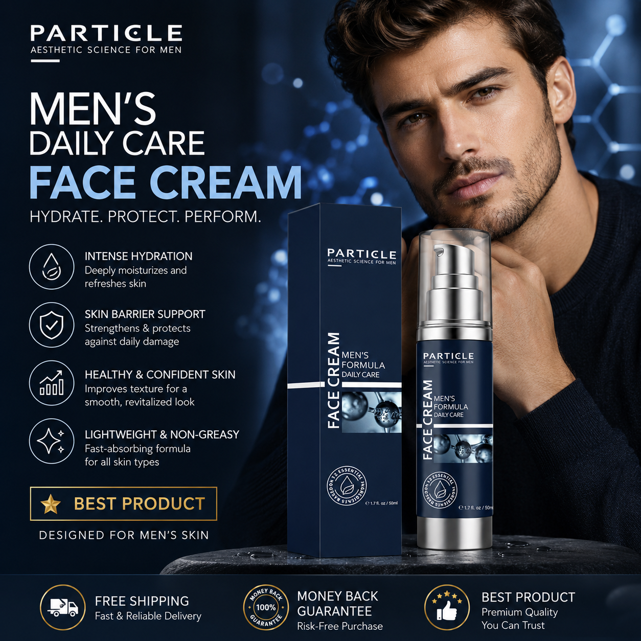 Particle Face Cream Men 6 in 1 Anti-Aging Cream Fights Eye Bags Dark Spots - 24hrsmart