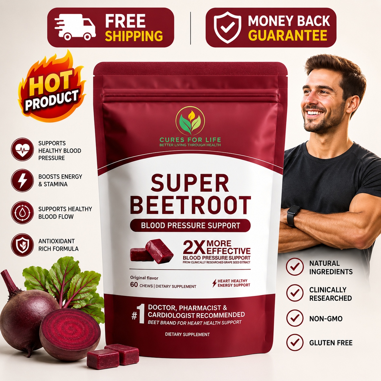 Beet Root Chewables — Blood Pressure Support 60 Soft Chews
