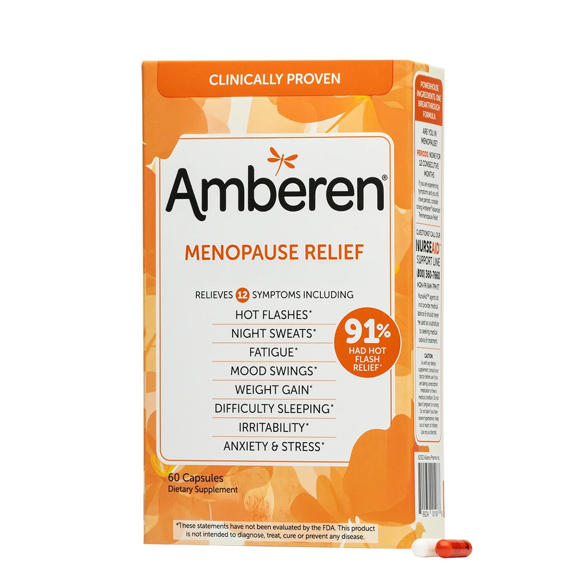 Amberen Multi-Symptom Menopause Relief, Estrogen Free, Drug Free, 60 Capsules (Pack of 1) 24Hr Smart