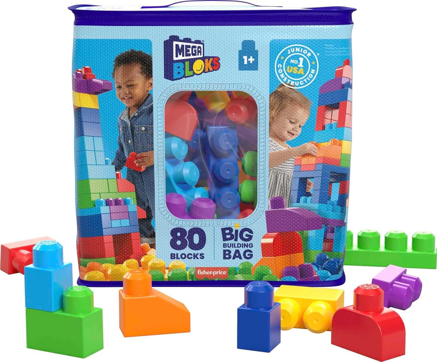 MEGA BLOKS First Builders Toddler Blocks Toys Set, Big Building Bag with 80 Pieces and Storage, Pink, Ages 1+ Years 24hrsmart