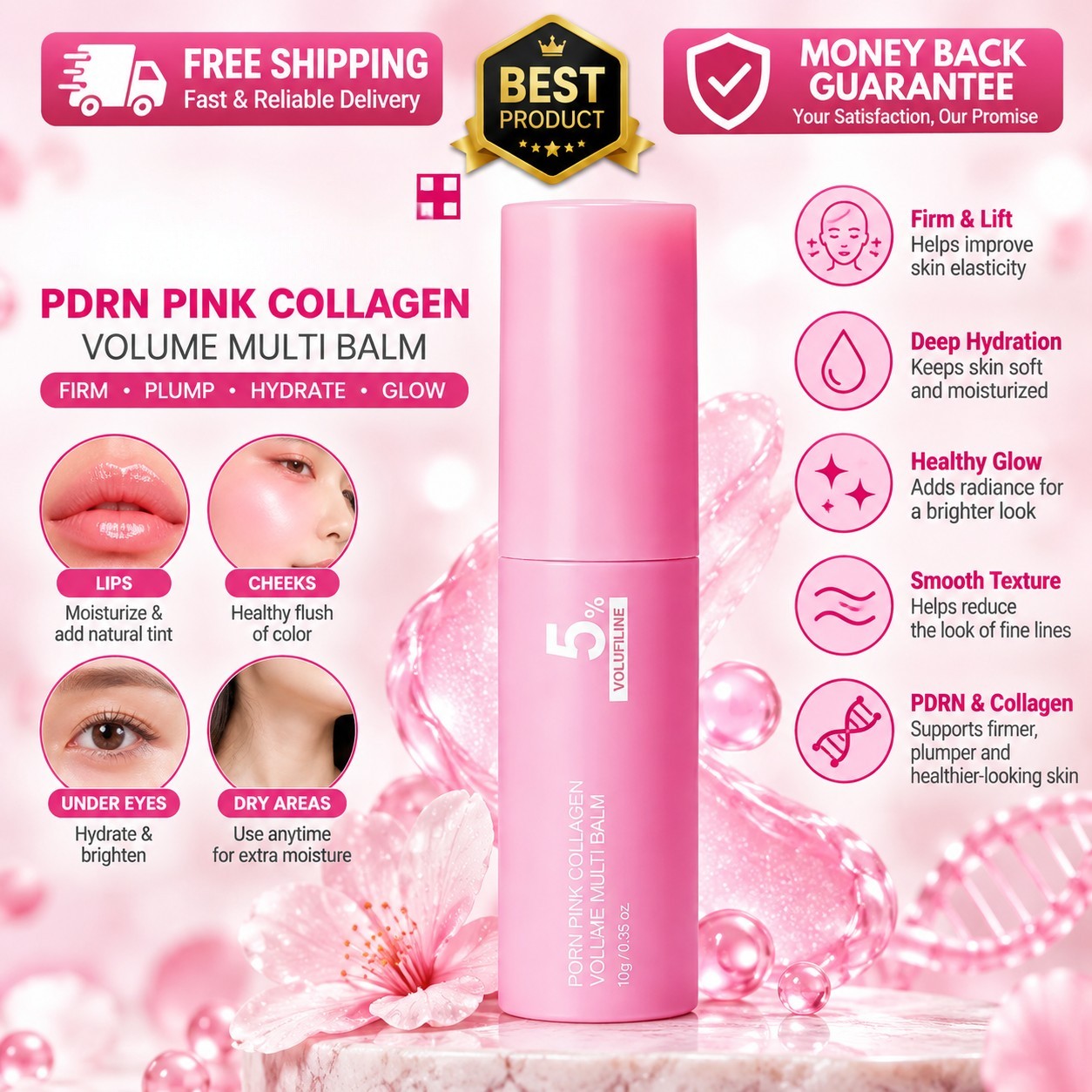 PDRN and collagen infused multi-purpose moisturizing balm stick 10g
