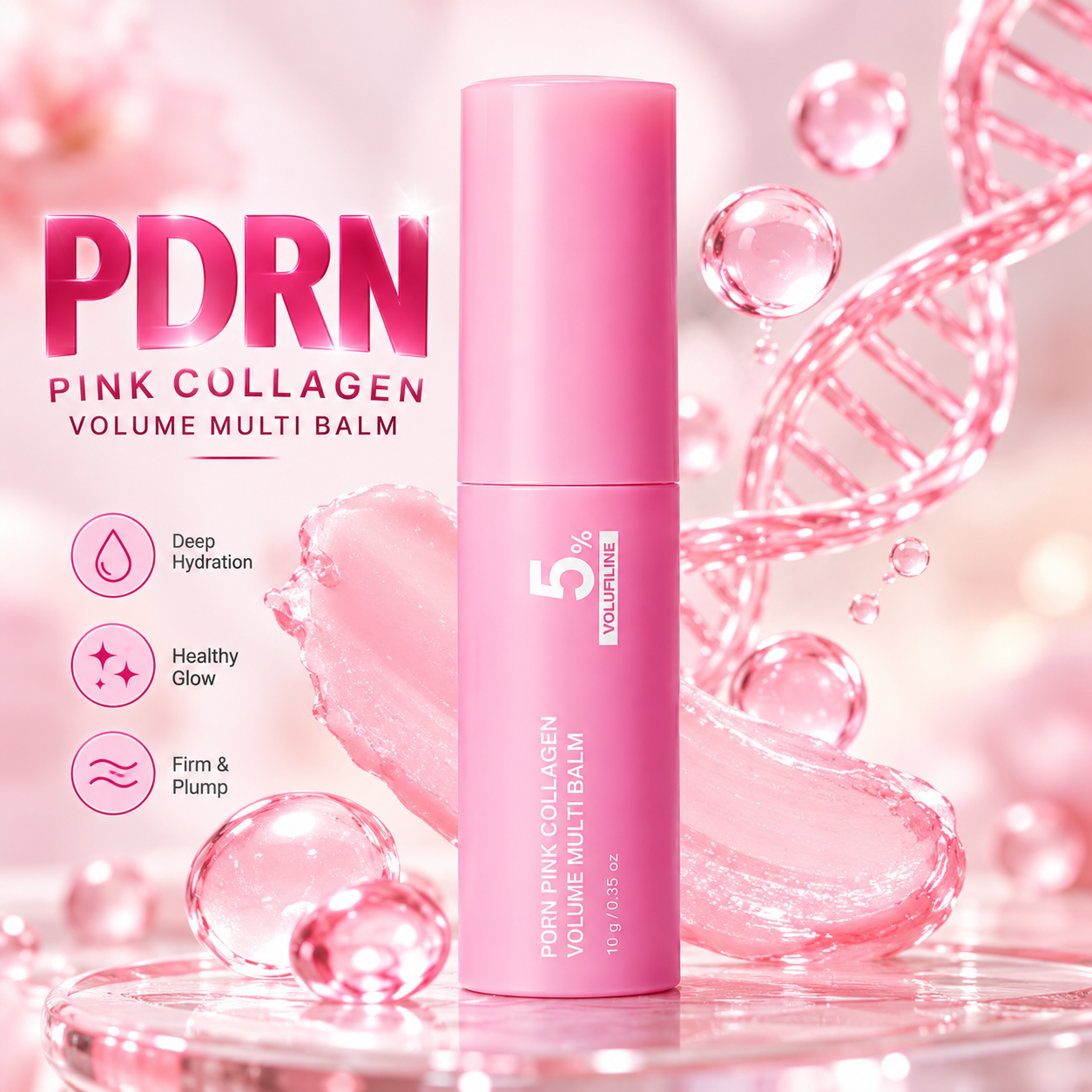 Portable pink collagen balm stick for face and lip hydration