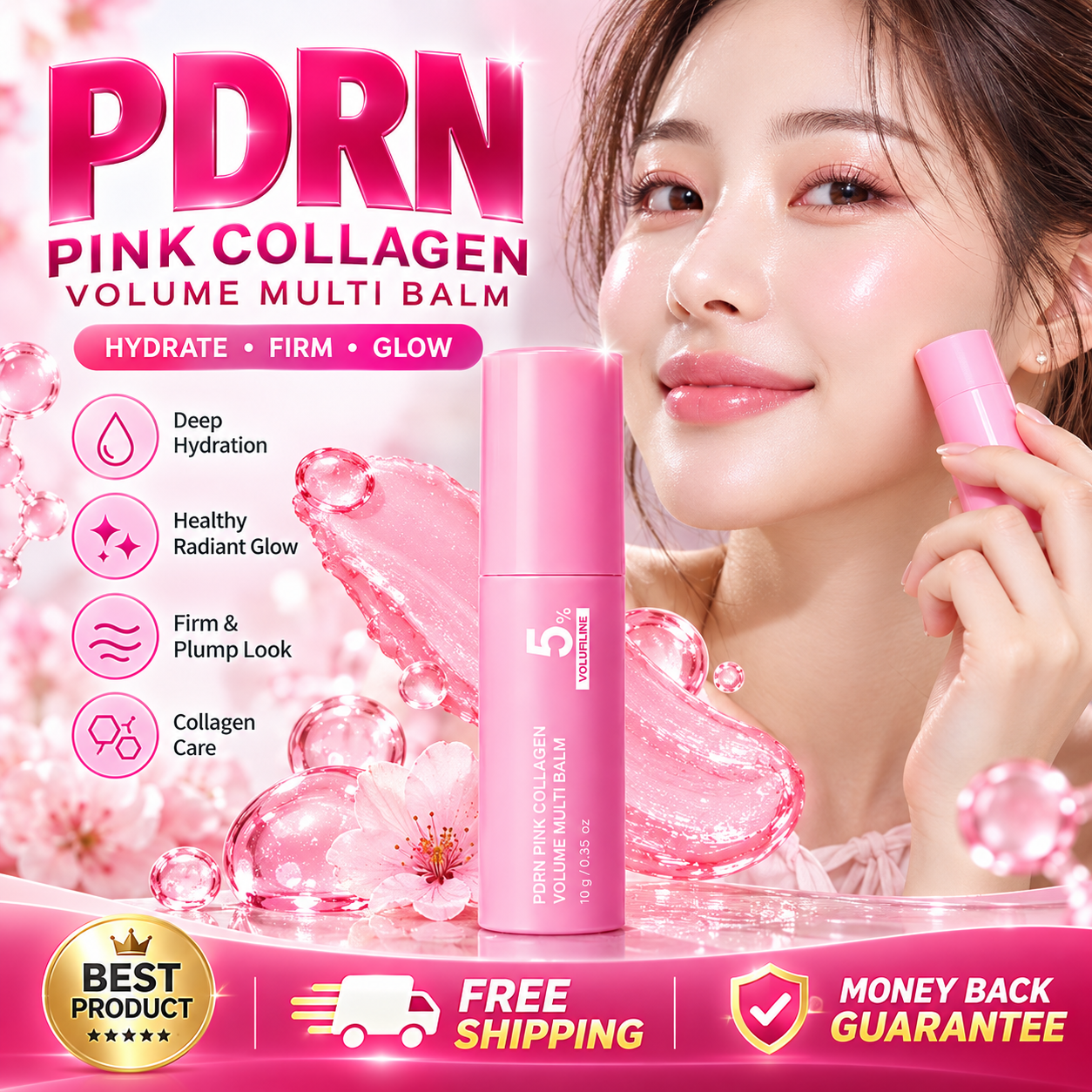 Pink collagen multi balm stick with PDRN for convenient daily skincare