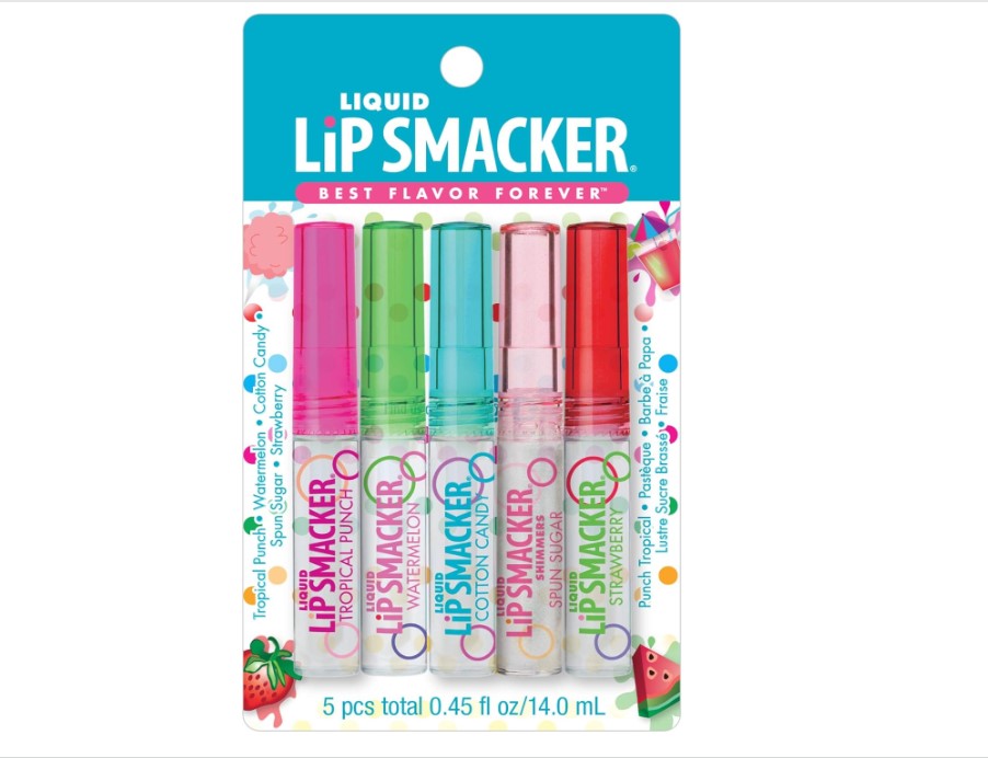 Lip Smacker Liquid Flavored Lip Gloss Friendship Pack |Tropical Punch, Watermelon, Cotton Candy, Sugar, Strawberry | Stocking Stuffer | Christmas Gift, Set of 5 - 24hrsmart
