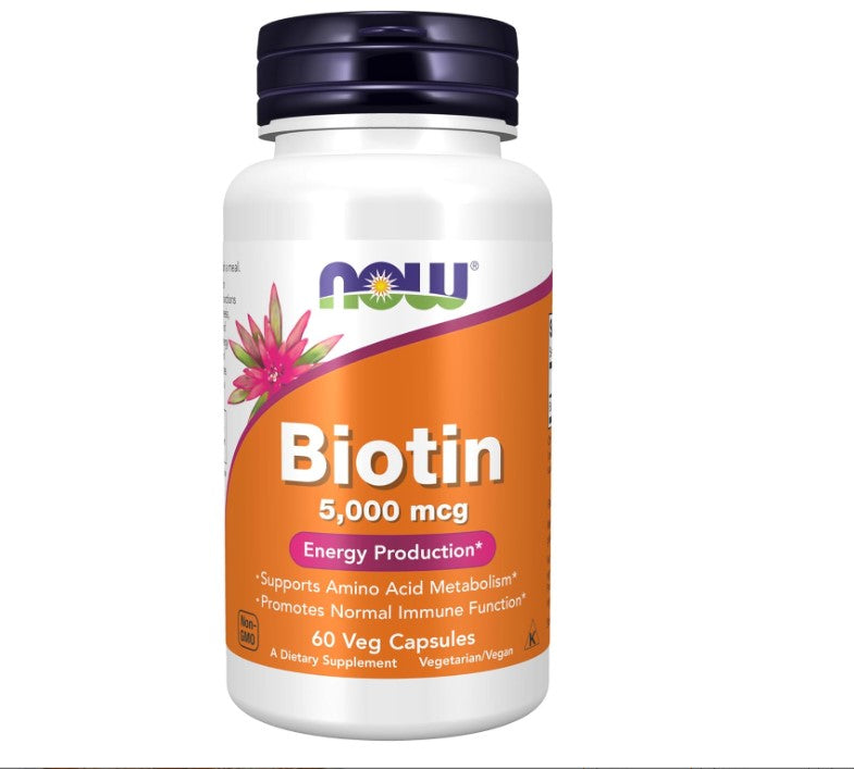 NOW Foods Biotin, 5000 mcg, 60 Veg Capsules 24Hr Smart