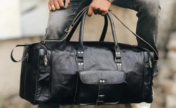 Black Solid Leather Men's Travel Bag Genuine Duffel Luggage Gym Weekend 24Hr Smart