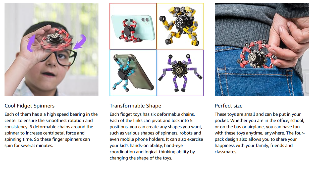 Easter Basket Stuffers Transformable Fidget Spinners 4 Pcs for Kids and Adults Stress Relief Sensory Toys for Boys and Girls Fingertip Gyros for Party Favors Stocking Stuffers Bulk for Kids 24hrsmart