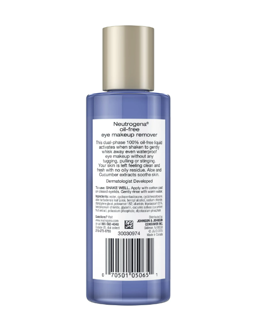 Neutrogena Oil-Free Liquid Eye Makeup Remover, Residue-Free, Non-Greasy, Gentle & Skin-Soothing Solution with Aloe & Cucumber Extract for Waterproof Mascara, 5.5 fl. oz - 24hrsmart