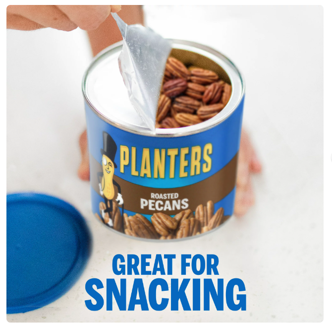 PLANTERS Roasted Pecan Nuts, Party Snacks, Plant-Based Protein, 7.25 Oz Canister - 24hrsmart