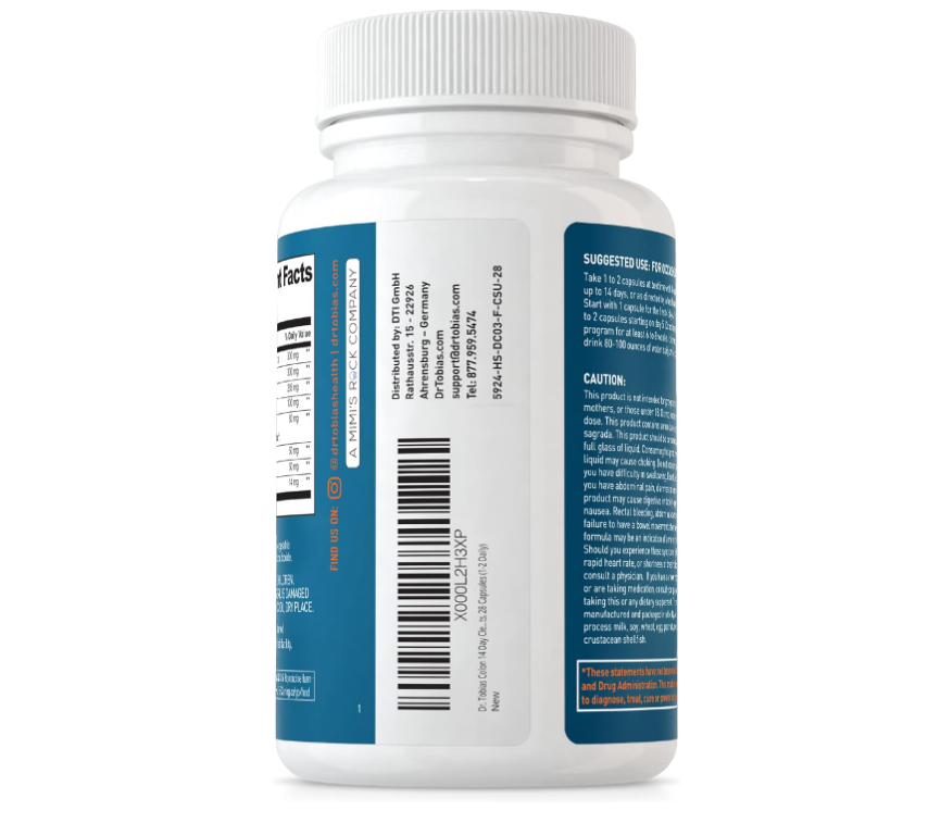 Dr. Tobias Colon 14 Day Cleanse, Advanced Gut Cleanse Detox for Women & Men with Cascara Sagrada, Psyllium Husk, Senna Leaf & Probiotics, Non-GMO Colon Cleanse, 28 Capsules 1-2 Daily 24Hr Smart