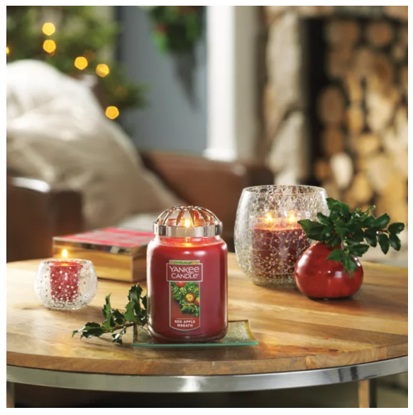 Yankee Candle Red Apple Wreath Scented, Classic 22oz Large Jar Single Wick Candle, Over 110 Hours of Burn Time, Christmas | Holiday Candle - 24hrsmart