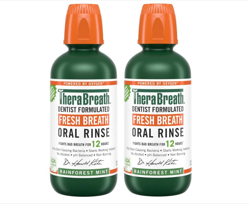 TheraBreath Fresh Breath Mouthwash, Rainforest Mint, Alcohol-Free, 16 Fl Oz (2-Pack) - 24hrsmart