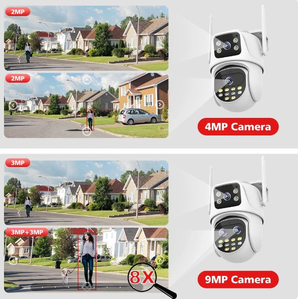 Wifi Surveillance Camera Outdoor PTZ 9MP Three lens 8X Digital Zoom AI Auto Tracking Humanoid Detection 4MP Security Camera 24Hr Smart