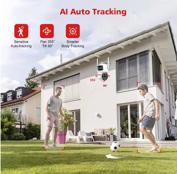Wifi Surveillance Camera Outdoor PTZ 9MP Three lens 8X Digital Zoom AI Auto Tracking Humanoid Detection 4MP Security Camera 24Hr Smart