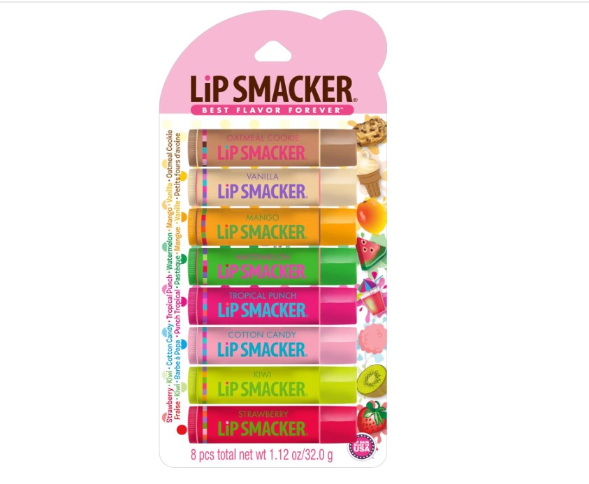 Lip Smacker Original & Best Holiday Flavored Lip Balm Party Pack, Oatmeal Cookie, Vanilla, Mango, Watermelon, Tropical Punch, Cotton Candy, Kiwi, Strawberry, Clear - 24hrsmart