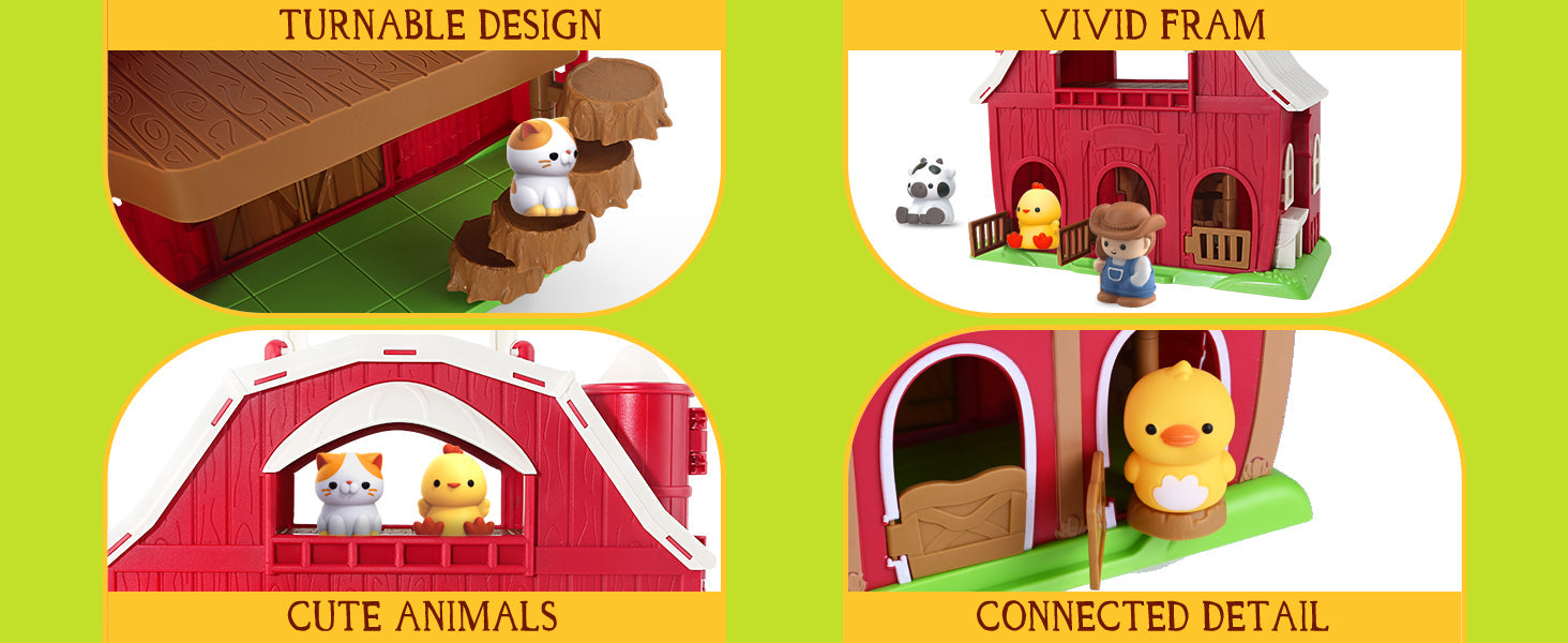 Toys for 1 2 3 Years Old Boys and Girls, Big Barn Toy with Farm Animal, Preschool Montessori Toy, Farm Playset with Big Red Barn & Farmer 24hrsmart