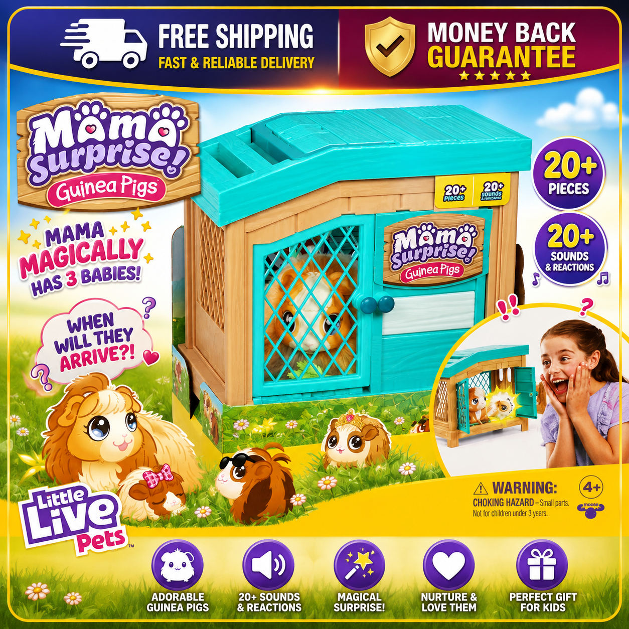 Little Live Pets, Mama Surprise, Soft, Interactive Mama Guinea N-A1R1S1R5S3 - 24hrsmart