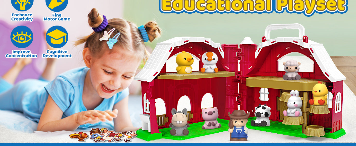 KMUYSL Toys for 1 2 3 Years Old Boys Girls, Big Red Barn Farm Animal Playset for Boys Girls, Learning Toys, Montessori Toys, Christmas Birthday Easter Gift for Baby Kids Toddlers Age 12-18 Months 24hrsmart