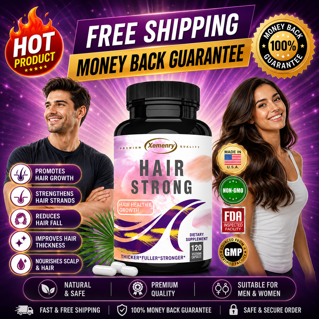 Hair Strong Biotin and Keratin 120 capsules for hair growth and beauty support