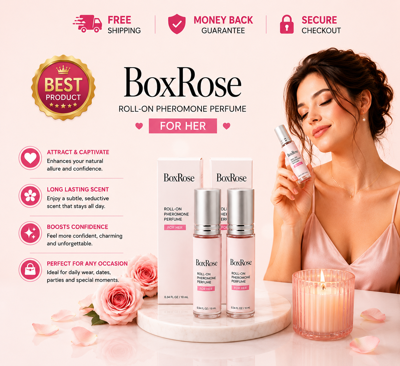 BoxRose Roll-On Pheromone Perfume for women 10ml two-pack feminine fragrance.
