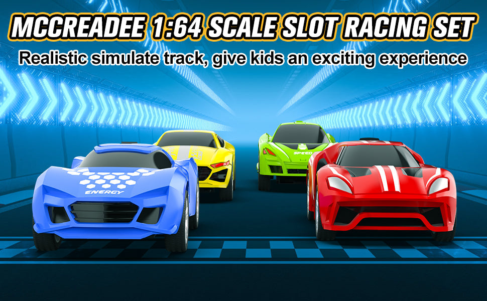 Slot-Car-Race-Track-Sets for Boys Kids, Battery or Electric Race Car Track with 4 High-Speed Slot Cars, Dual Racing Game 2 Hand Controllers Circular Overpass Track, Toys Gifts for 6-8 8-12 Boys Girls 24hrsmart