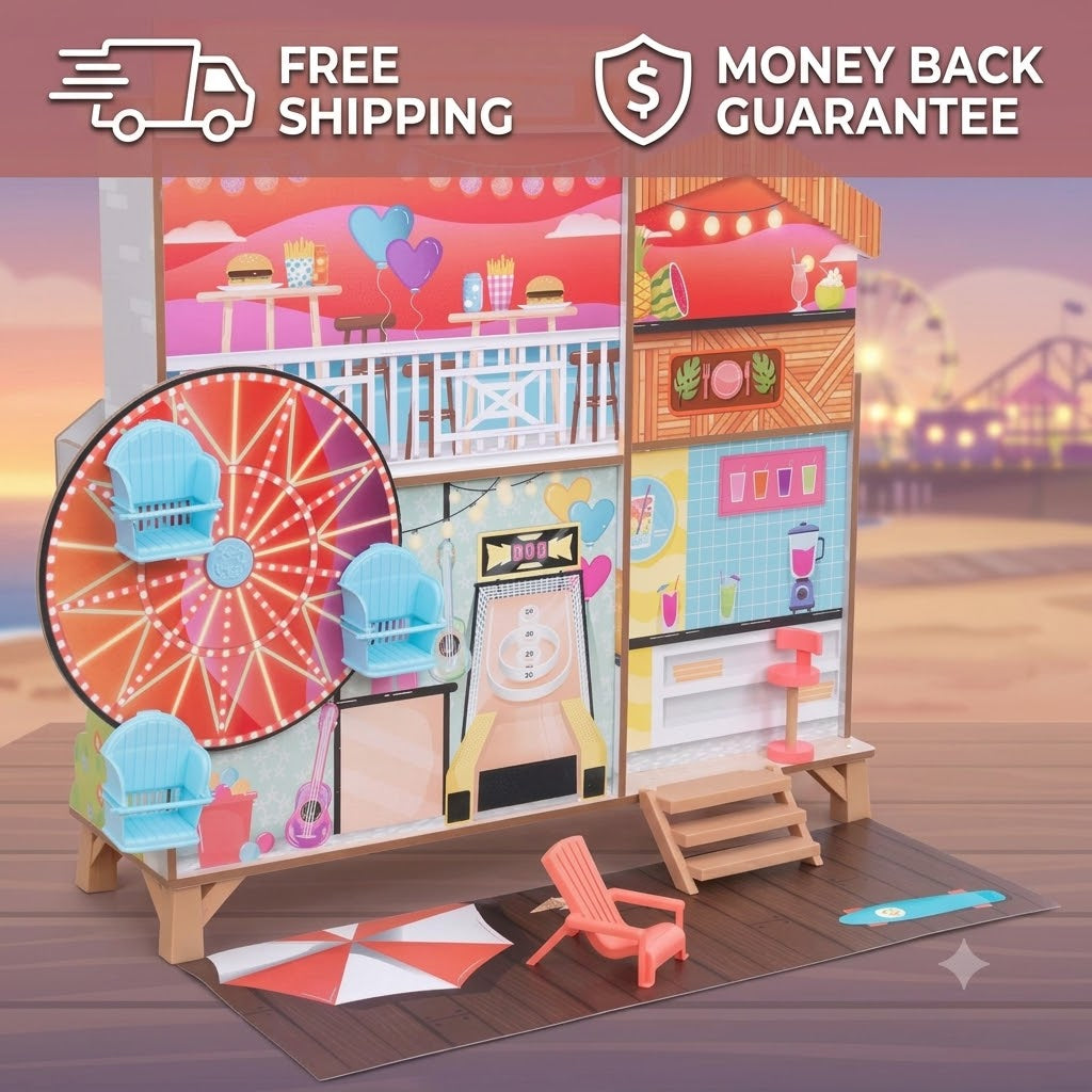 KidKraft Ferris Wheel Fun Beach House Wooden 360-Play Dollhouse with - 24hrsmart
