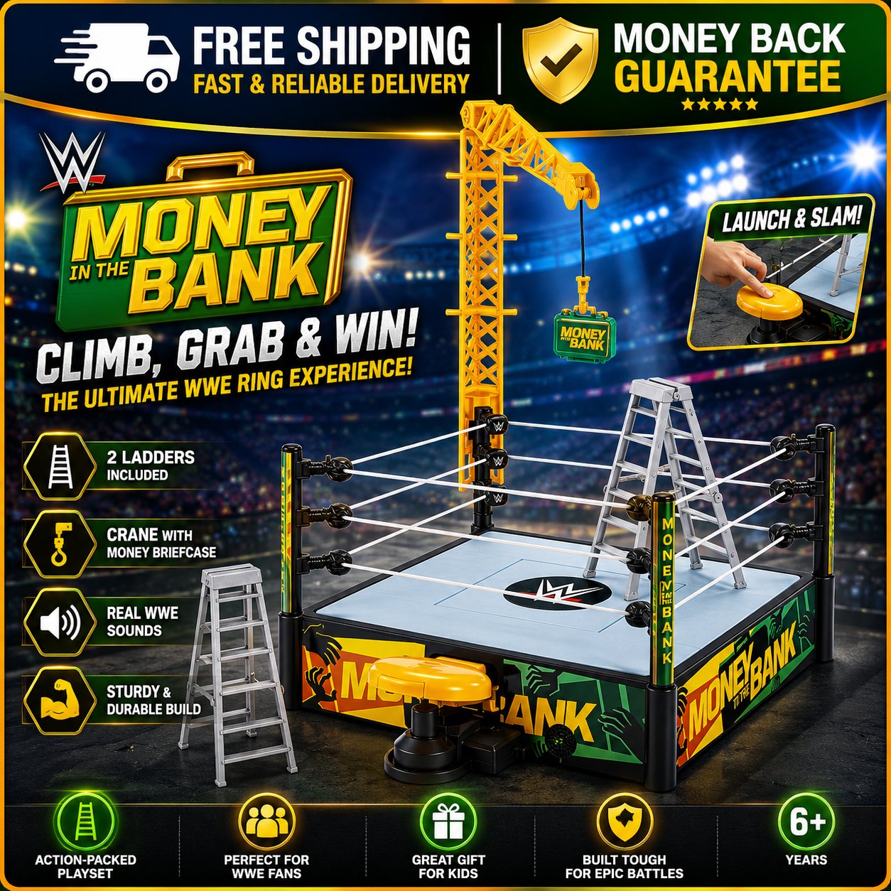 WWE Money In The Bank Cash-in Ring Launcher Wrestling Ring N-A1R1S3R2S1R5S1 - 24hrsmart