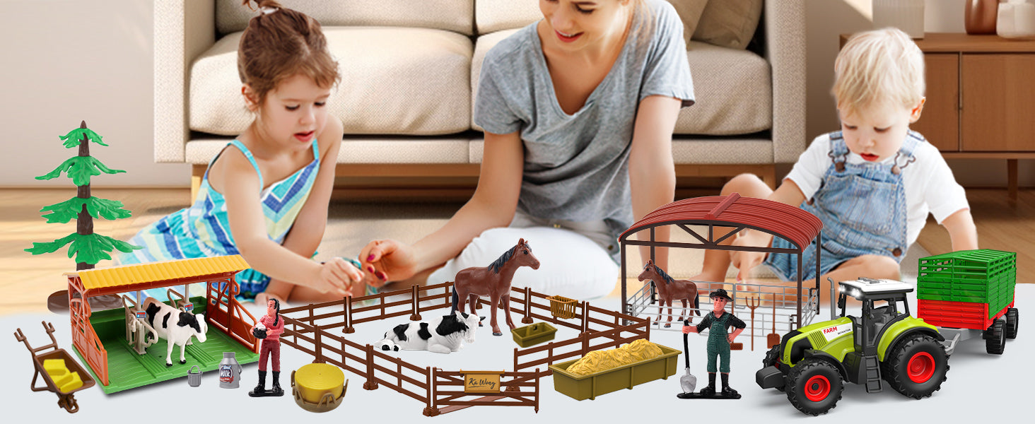 Dwi Dowellin Kids Tractor Toy Farm Playset,Toddlers Farm Vehicle Toys with Light&Sound,69 PCS Farm Toys Set with Farm Animals Fences Farmers for Kids 3-12 Years Old Boys Girls Birthday Gift 24hrsmart