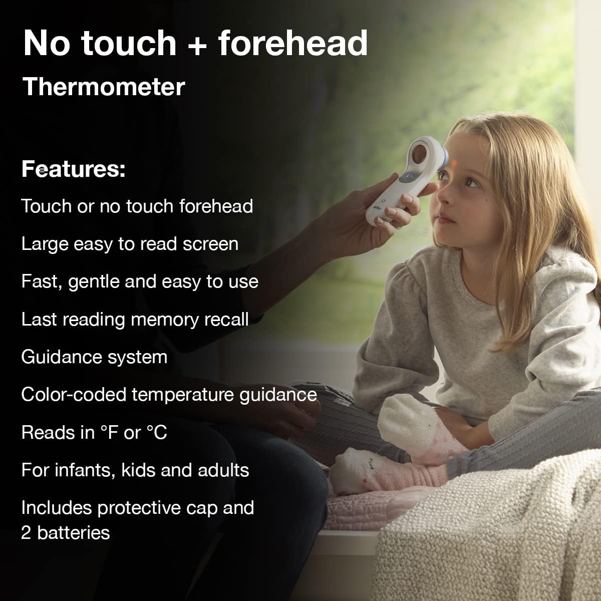 Braun No Touch and Forehead Thermometer - Touchless Thermometer for Adults, Babies, Toddlers & Kids, Color - Coded Fever Guidance, Fast, Reliable, and Accurate Results - 24hrsmart