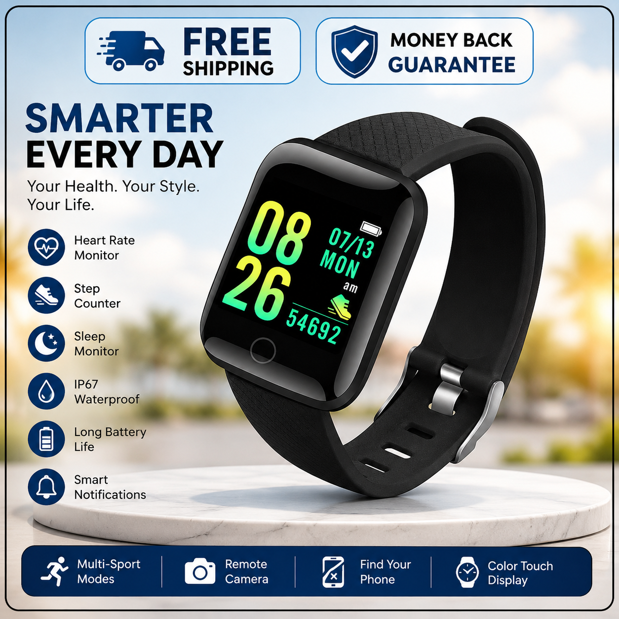 Smartwatch Men Women Wristwatches Smart Watch Message Fitness Monitor Bracelet B (116Plus) - 24hrsmart