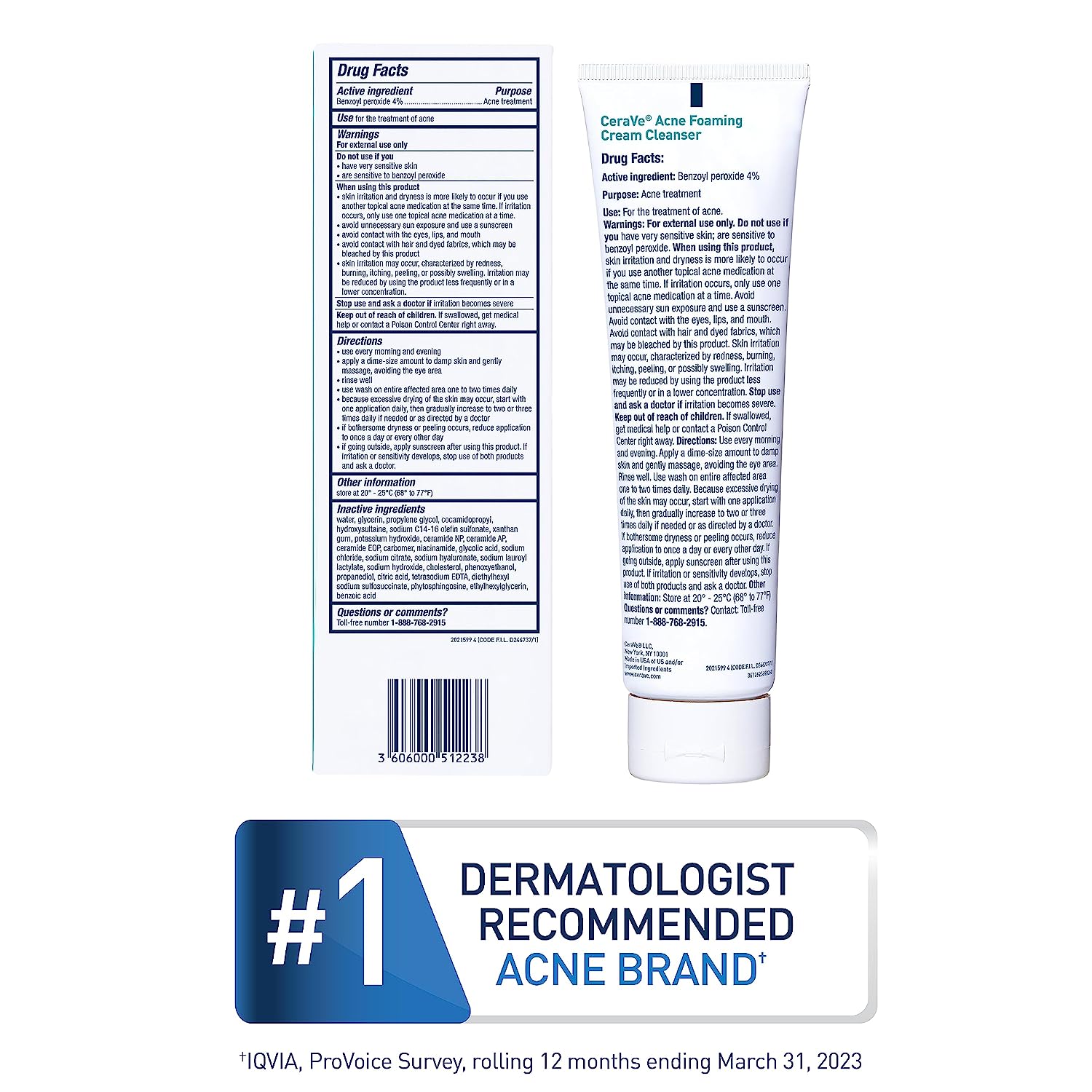 CeraVe Acne Foaming Cream Cleanser | Acne Treatment Face Wash with 4% Benzoyl Peroxide, Hyaluronic Acid, and Niacinamide | Cream to Foam Formula | Fragrance Free & Non Comedogenic | 5 Oz - 24hrsmart